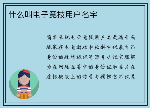 什么叫电子竞技用户名字